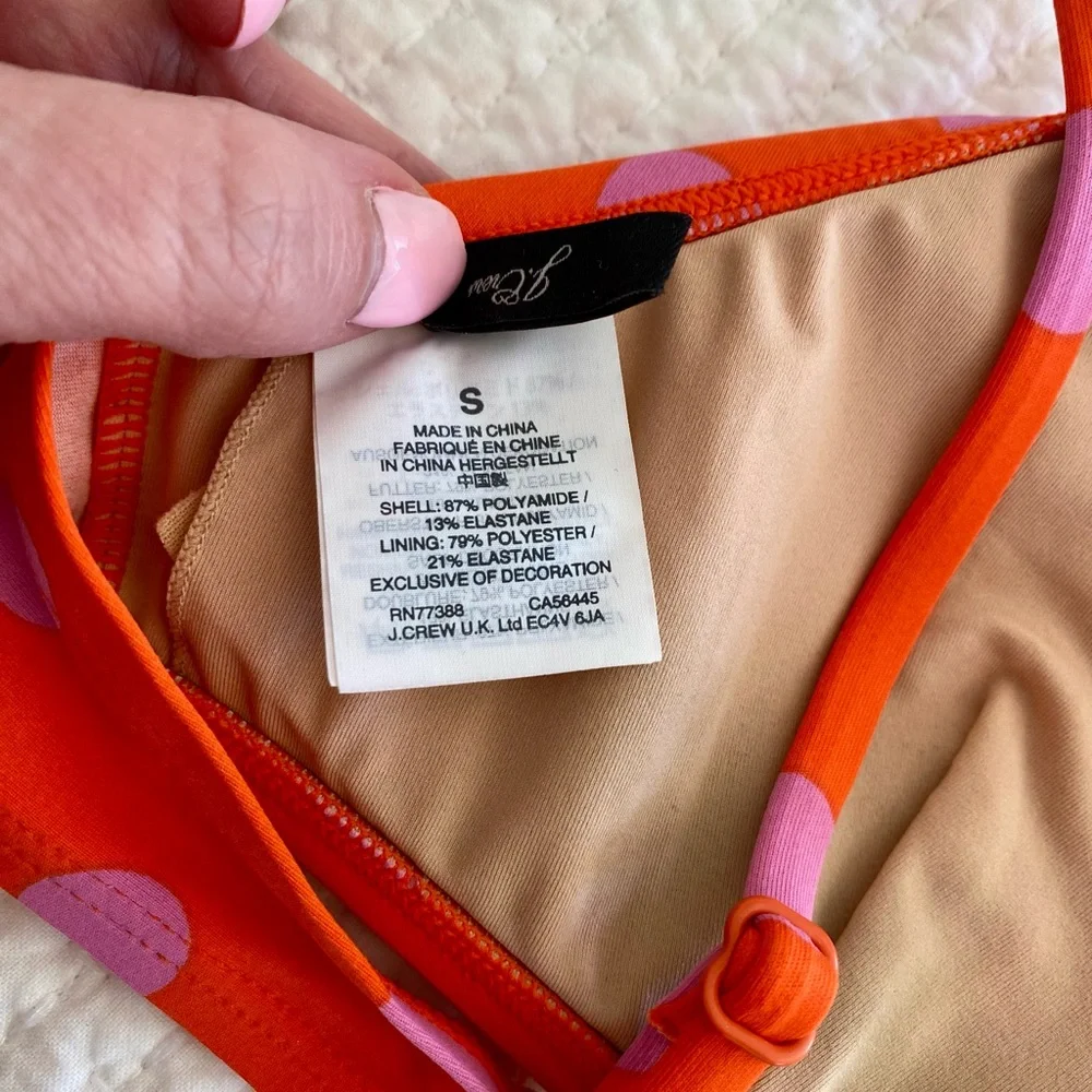 J. Crew Bikini, Orangey Red with Pink Polka Dots, Size Small - Picture 3 of 5